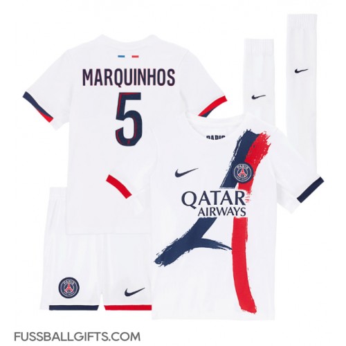 Paris Saint-Germain Marquinhos #5 Fußballbekleidung Auswärtstrikot Kinder 2024-25 Kurzarm (+ kurze hosen)